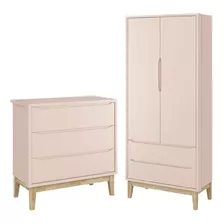 Guarda Roupa 2 Portas Cômoda Gaveteiro Classic Rosa Natural