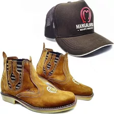 Conjunto Masculino Bota Couro Nobuck Botina + Bone Farm Luxo