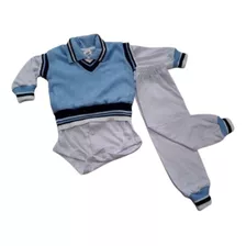 Conjunto Bebê Com Pulover 100% Algodão Azul Claro Menino