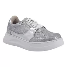 Zapatillas Urbanas De Mujer Gravagna 303 Cuero Amalfi Plata