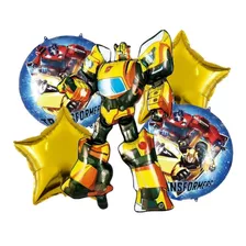 Set Globos Metalizados Transformers Bumblelee 60 Cm X 5pzas