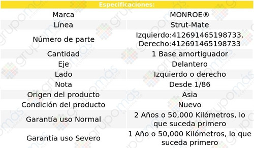 1 Base Amortiguador Del Der O Izq Strut-mate Lancer 86-89 Foto 2