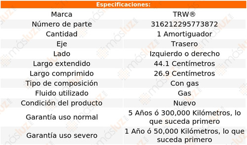 1- Amortiguador Gas Trasero Izq/der Chevy Monza 03 Trw Foto 2