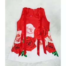 Vestido Infantil Trapézio Vermelho E Branco Com Dois Laço