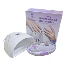 Kit De Lámpara Led Uv Y Mini Torno De Manicure Color Blanca