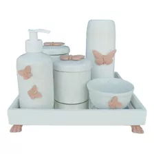Kit Higiene Porcelanas Bebê Borboletas Rose Mini Térmica