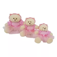 Kit Trio Ursa Bailarina Para Nicho Decoração Pelúcia Bebê 