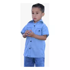 Camisa Jeans Infantil Manga Curta Para Meninos Promoção.