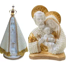 Kit Sagrada Família Com Nossa Senhora Aparecida 28cm Perola
