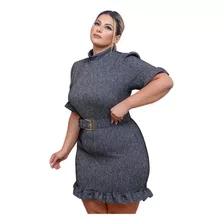 Vestido Feminino Plus Size Tubinho De Babado Com Cinto 0321