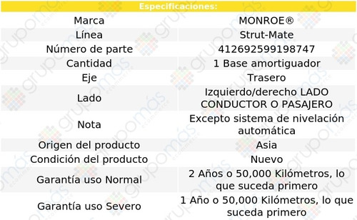 1 Base Amortiguador Izq/der Tra Strut-mate Legend 87-90 Foto 3