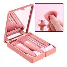 Kit 5 Pincel Maquiagem Pó Sombras Base Boca Olhos Blush Pro Cor Rosa