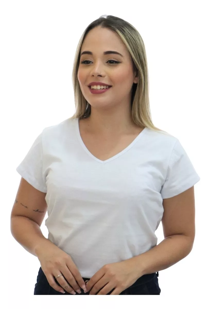  Baby Look Camiseta Feminina Básica Lisa Algodão Branco