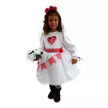 Vestido De Noiva Manga Longa Infantil De Festa Junina