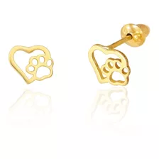 Brinco Infantil Coração Patinha Em Ouro 18k Cor Amarelo