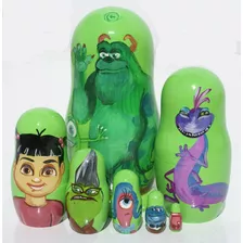 Monsters Inc Muñecas Rusas De Madera Pelicula Matrioska 7pc