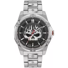 Reloj Harley Davidson By Bulova Skull Hombre 76a164 Original Color De La Correa Plateado Color Del Fondo Negro