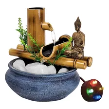 Fonte De Mesa Agua Buda Hindu 2 Queda Com Led Feng Shui 18cm