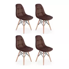 Kit 4 Cadeiras Eames Botonê Estofada Veludo Marrom Velvet