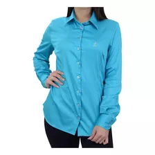 Camisa Feminina Dudalina Ml Slim Luxury Color Turquesa 53011