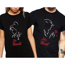 Dúo Playeras Parejas Bella Y Bestia Todas Las Tallas