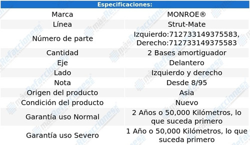 Par Bases Amortiguador Delanteras Strut-mate Paseo 95-97 Foto 3