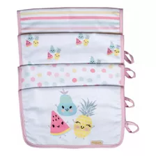 Fralda De Boca Para Bebe 4 Peças Menina Frutinha Rosa