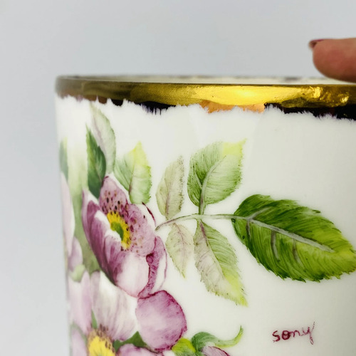Porta Joias Vintage Floral Pintado À Mão Pegador Em Bronze Branco 4