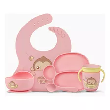 Set De Alimentación Silicona Bebes 5 Piezas Rosa Footy