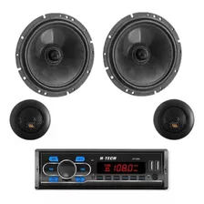 Kit Rádio Automotivo 1 Din Bt + Alto Falante Bravox Cs60bk 6