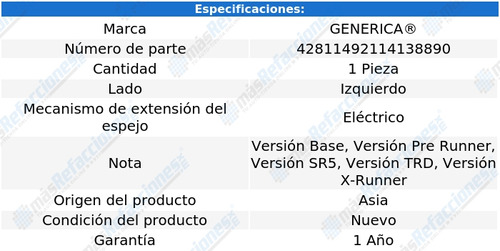 Espejo Toyota Tacoma 2005 06 07 2008 2009 2010 2011 Izq Tyo Foto 2