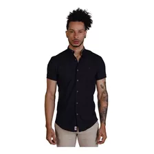 Camisa Masculina Vicenza Linho Gola Padre Viés Azul Marinho