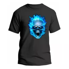 Camisa/camiseta Caveira Fogo Azul 3d