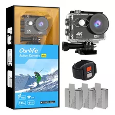 Ourlife Camara De Accion 4k 30fps, 3 Baterias De 1350 Mah, C