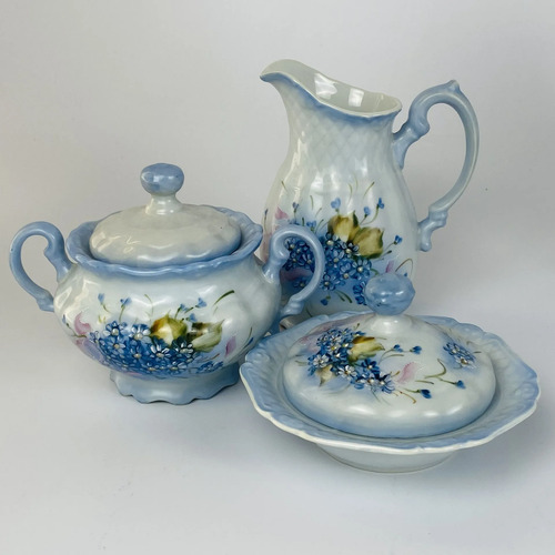 Jogo Bule E Xícaras De Chá Porcelana Pintada À Mão 54 Peças Azul Celeste 7