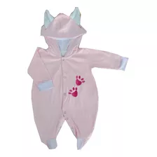 Macacão Longo Para Bebê Zoo Gatinha Rosa 01 Peça
