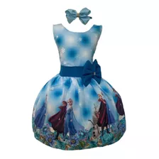Vestido Infantil Temático Frozen Ana Elsa Olaf Luxo + Brinde