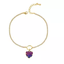 Pulsera Corazon Churumbela Con Swarovski Oro 14k Laminado