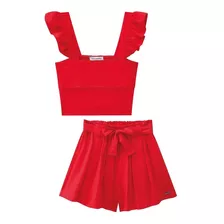 Conjunto Infantil Vic & Vicky Vermelho Top Cropped + Short 