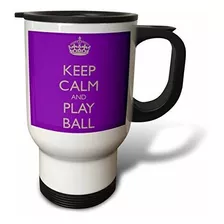 3drose Taza De Viaje Keep Calm And Play Ball, Rosa Y Blanco