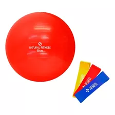 Bola Suíça Pilates Yoga 55cm + Mini Bands Faixas Elásticas