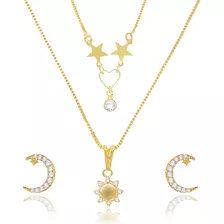 Kit Dourado Pulseira Colar E Brincos Banho Ouro 18k Garantia