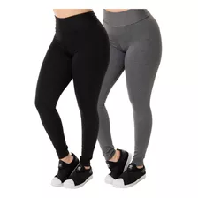 Kit 2 Calça Legging Feminina Moda Básica Cós Alto Academia 