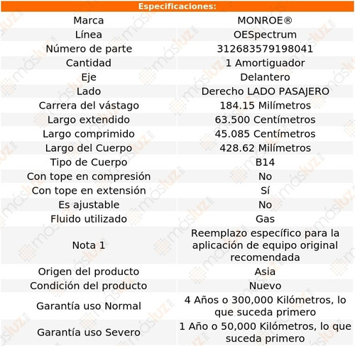 (1) Amortiguador Oespectrum Gas Pasajero Del Mariner 05/11 Foto 3