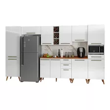 Armário De Cozinha Completa Com Adega 10 Portas Branco Cor Branco/nature