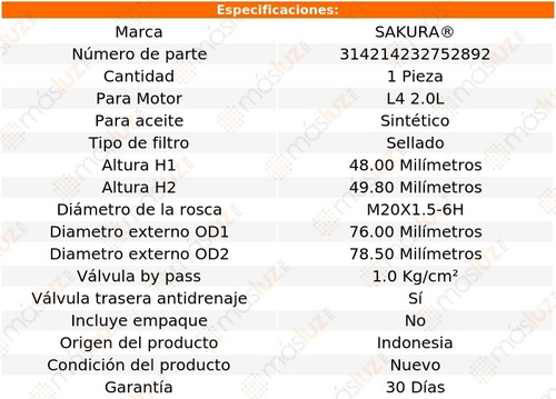 1) Filtro Aceite Renault Captur 2.0l 4 Cil 18/20 Foto 3