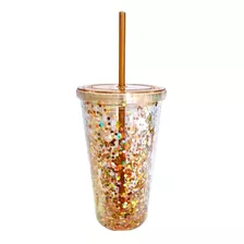 Vasos Glitter Con Tapa Y Popote Decorados Colores