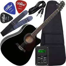 Kit Violão Folk Eletroacústico Giannini Cordas Aço Gf1r Bk