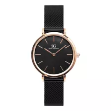 Relógio Saint Germain Houston Rosé Gold 32mm Cor Da Correia Preto Cor Do Fundo Preto