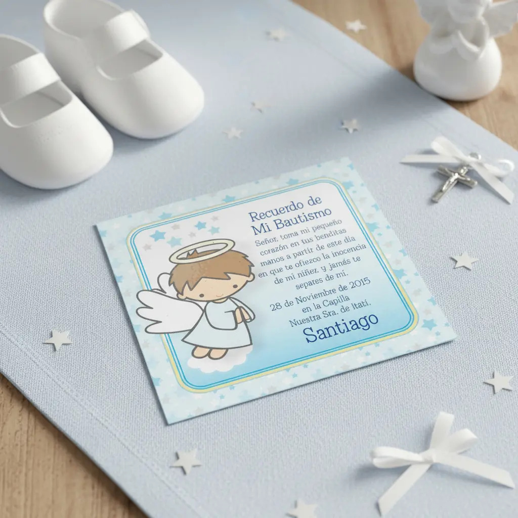 Bautismo Varón - Estampita Para Imprimir Angelito Celeste Cu Celeste